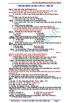 Câu hỏi trắc nghiệm bài 20 Lịch sử lớp 12 (Có đáp án) - Hồ Minh Nhựt